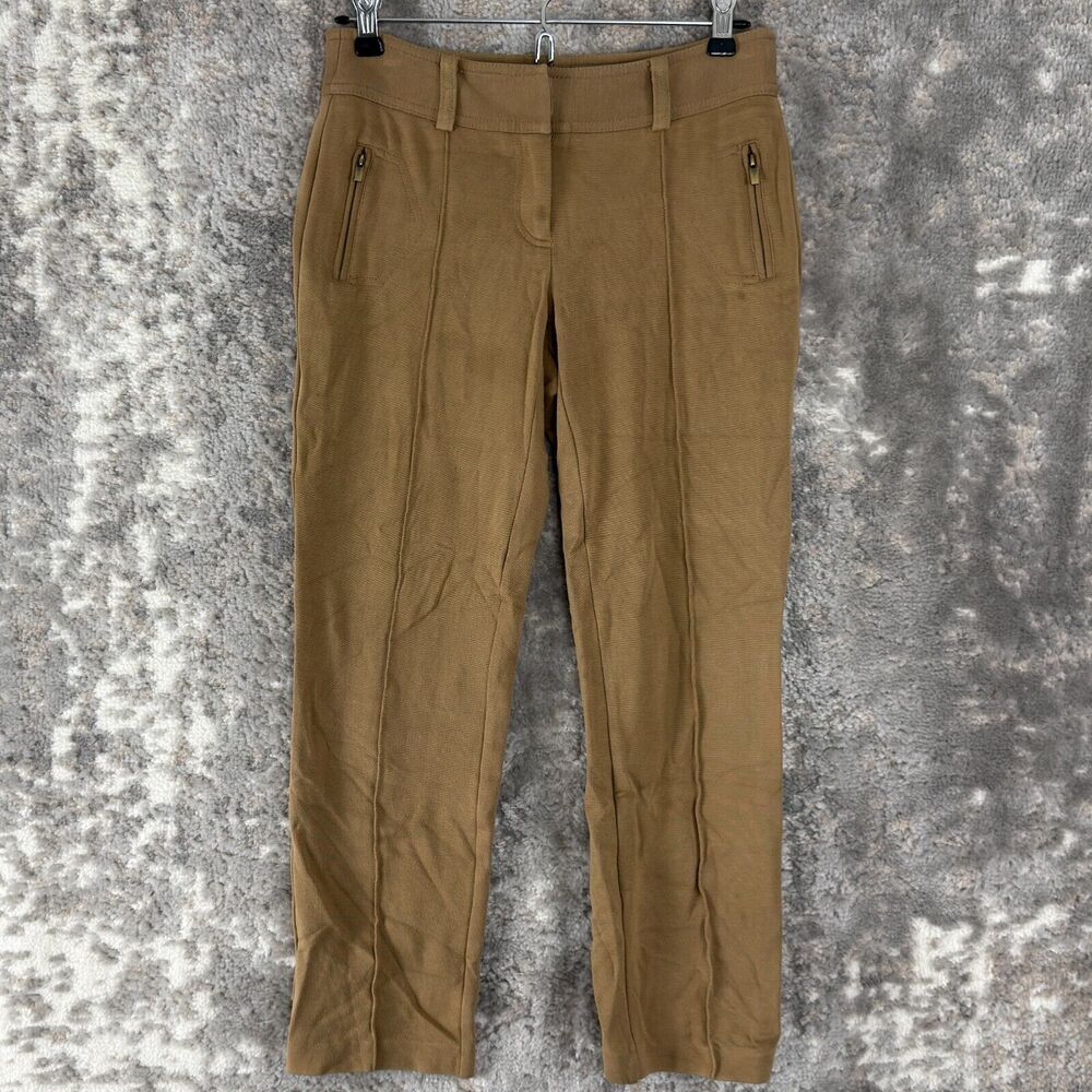 Cache Size 0 Casual Stretch Flat‎ Front Pants Beige Button Zip Pockets Ankle